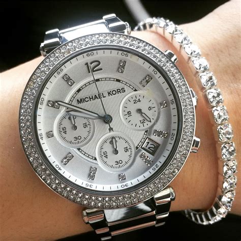 silver michael kors watches women little mk in background|michael kors chronograph watch silver.